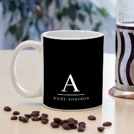 Modern minimalistisk svartvit monogram kaffemugg