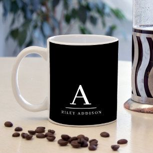 Modern minimalistisk svartvit monogram kaffemugg