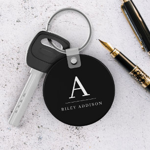 Modern minimalistisk svartvit monogram nyckelring