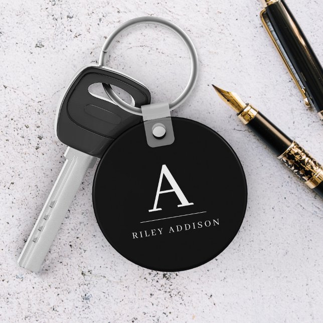 Modern minimalistisk svartvit monogram nyckelring (Skapare uppladdad)