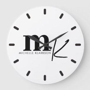 Modern minimalistisk svartvit monogram stor klocka