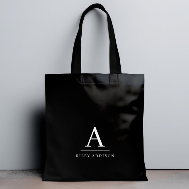 Modern minimalistisk svartvit monogram tygkasse (Skapare uppladdad)