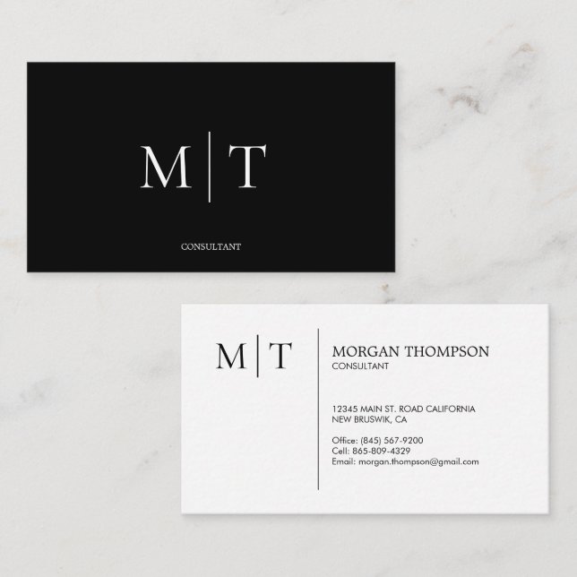 Modern minimalistisk svartvit monogram visitkort (Fram/baksida)
