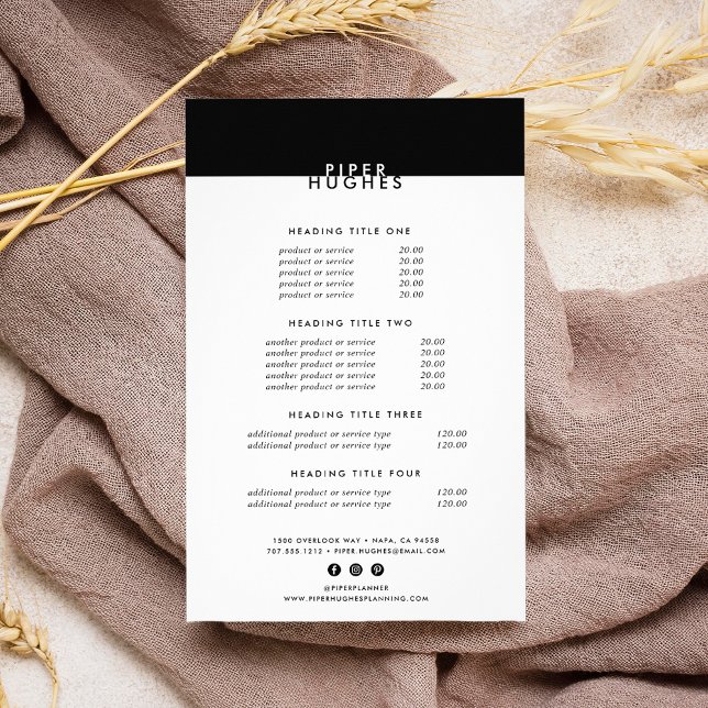 Modern minimalistisk svartvit prissättning/tjänste flygblad (Skapare uppladdad)