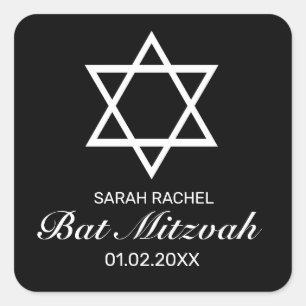 Modern minimalistisk svartvit Pub Bat mitzvah Fyrkantigt Klistermärke