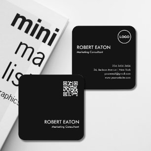 Modern, minimalistisk svartvitt QR-kod Fyrkantigt Visitkort