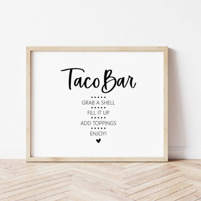 Modern minimalistisk tako Pub Fiesta-signal Poster (Taco Bar sign. Says Taco Bar at the top, directions below.)