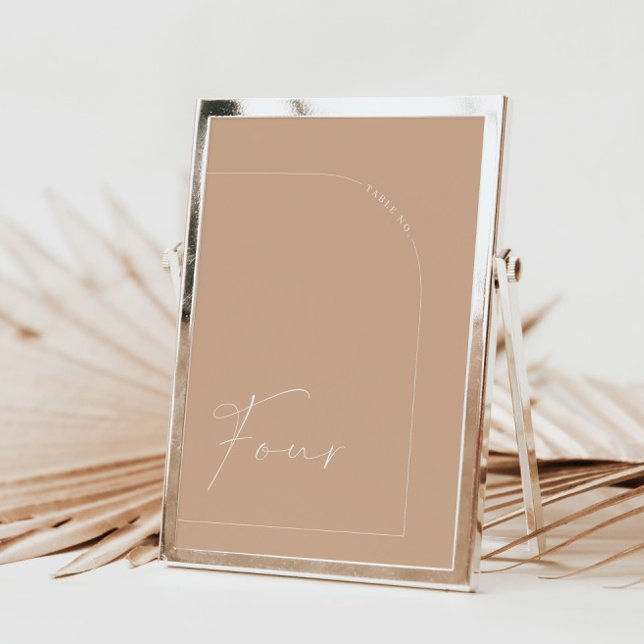 Modern minimalistisk Tan Arch Bord 4-Bordsnummer Inbjudningar (Modern Minimalist Tan Arch Table Four Table Number)