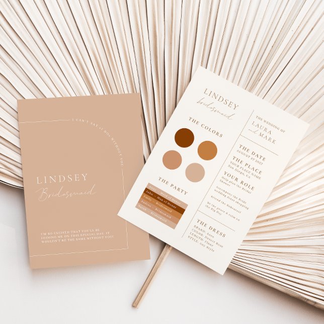 Modern minimalistisk Tan Arch Bridesmaid Info Card Inbjudningar (Skapare uppladdad)