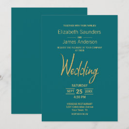 Modern minimalistisk Teal Guld Bröllop Inbjudningar