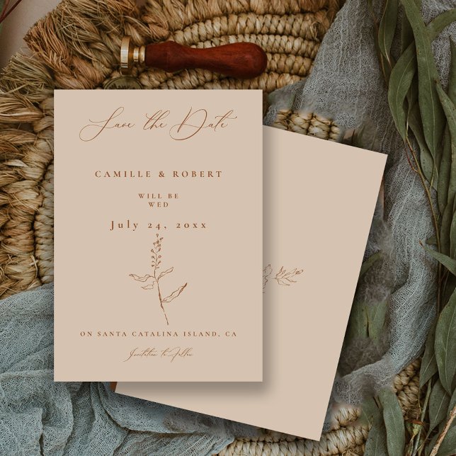 Modern minimalistisk Terra Cotta Calligraphy Bröll Spara Datumet (Skapare uppladdad)