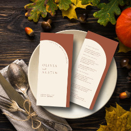 Modern minimalistisk Terracotta Arch Bröllop Menu Meny