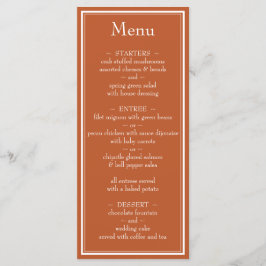 Modern minimalistisk Terracotta Bröllop Menu Meny