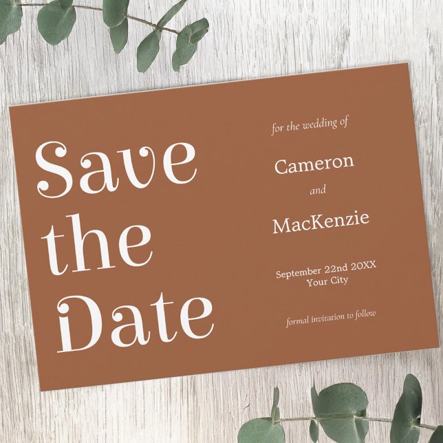 Modern minimalistisk Terracotta Bröllop spara datu Datumet (Teracotta burnt orange modern minimalist Save the Date wedding invitation)
