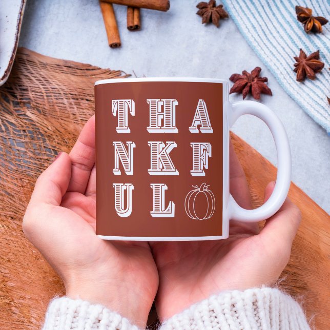 Modern minimalistisk terracotta - tack kaffemugg (Boho Minimalist Thankful Thanksgiving Mug. Perfect gift to say thank you or treat yourself.)