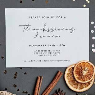 Modern minimalistisk Thanksgiving middag Inbjudningar