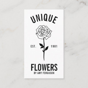Modern minimalistisk trendig svart vit ro-blomma visitkort