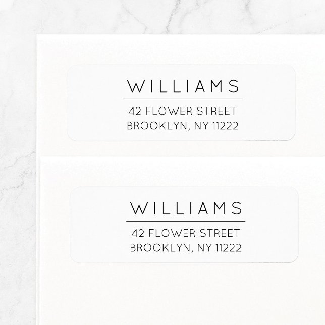 Modern minimalistisk typografi 01 Returadress Etikett (Modern simple minimal typography black and white return address label with fine line.)