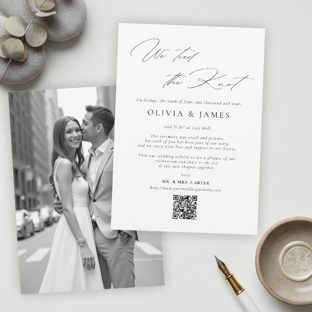 Modern Minimalistisk Typografi Bröllopsannonsering Inbjudningar (modern minimalist wedding announcement typography calligrahy black white city contemporary simple)