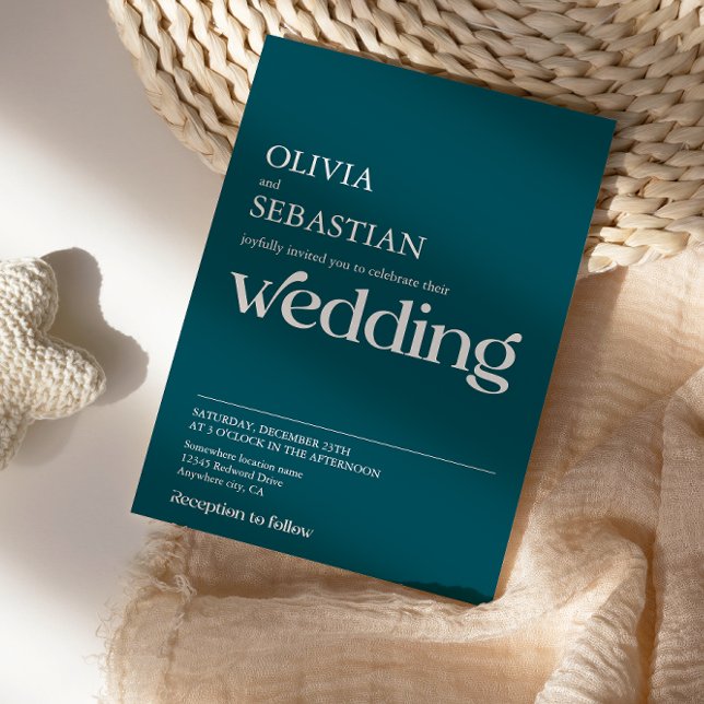 Modern minimalistisk typografi Deep Teal Bröllop Inbjudningar (Skapare uppladdad)