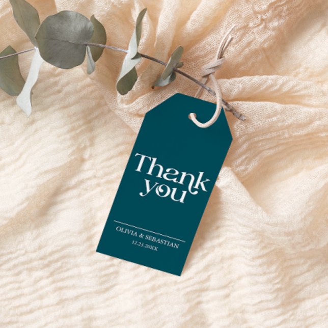 Modern minimalistisk typografi Deep Teal Bröllop Presentetikett (Skapare uppladdad)