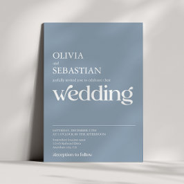 Modern minimalistisk typografi - Dusty Blue Bröllo Inbjudningar