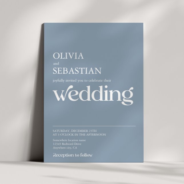 Modern minimalistisk typografi - Dusty Blue Bröllo Inbjudningar (Skapare uppladdad)