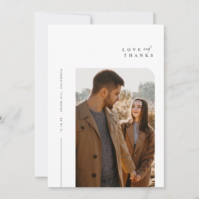 Modern minimalistisk typografi - foto Bröllop Tack Kort (Framsida)