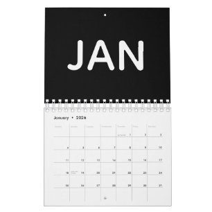 Modern minimalistisk typografi i svart och vitt kalender