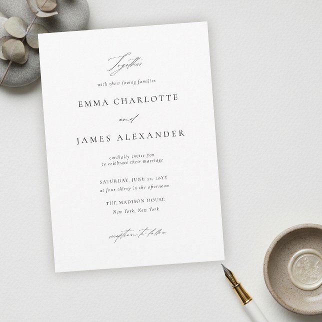 Modern Minimalistisk Typografi Kalligrafi Bröllop Inbjudningar (modern minimalist wedding invitation typography calligrahy black white city contemporary simple)