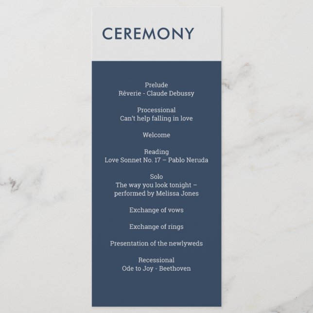 Modern minimalistisk typografi, marint blått Grått Program (Framsida)