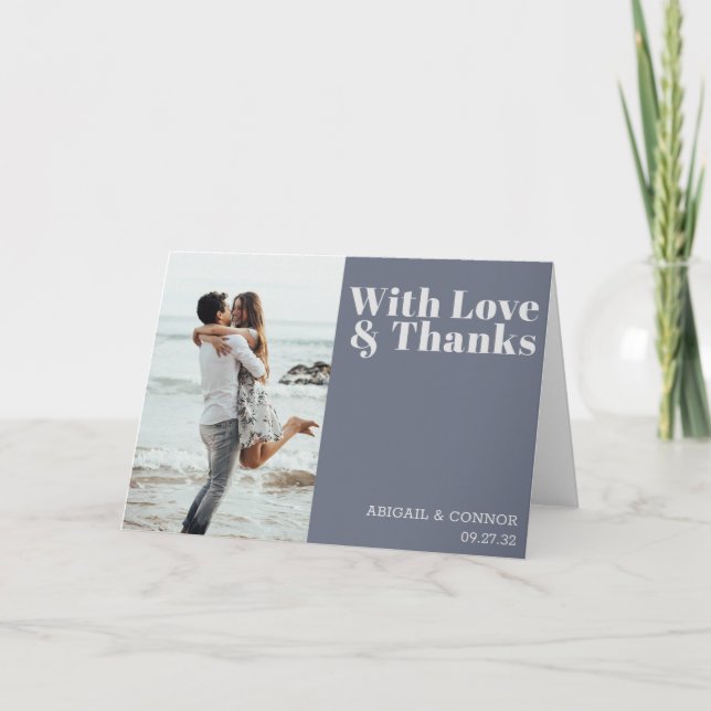 Modern minimalistisk typografi, marint blått Grått Tack Kort (Framsida)