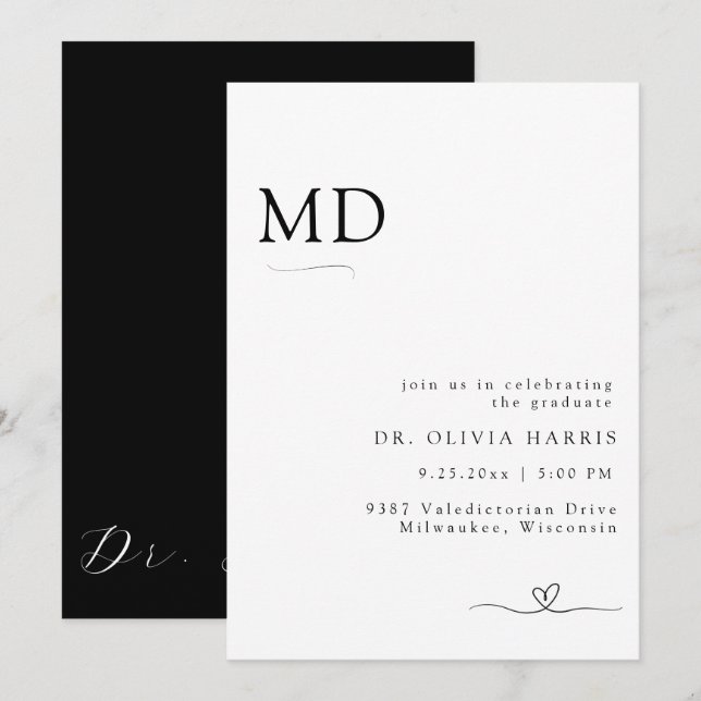 Modern minimalistisk typografi MD Studenten Inbjudningar (Fram/baksida)