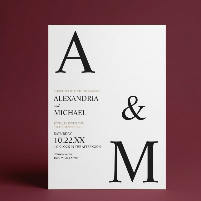 Modern Minimalistisk Typografi Monogram Bröllop Inbjudningar (Skapare uppladdad)