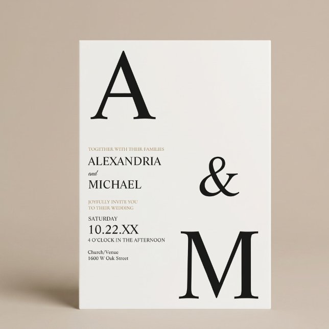 Modern Minimalistisk Typografi Monogram Bröllop Inbjudningar (Skapare uppladdad)