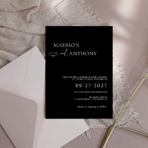 Modern & minimalistisk typografi svart bröllop inbjudningar