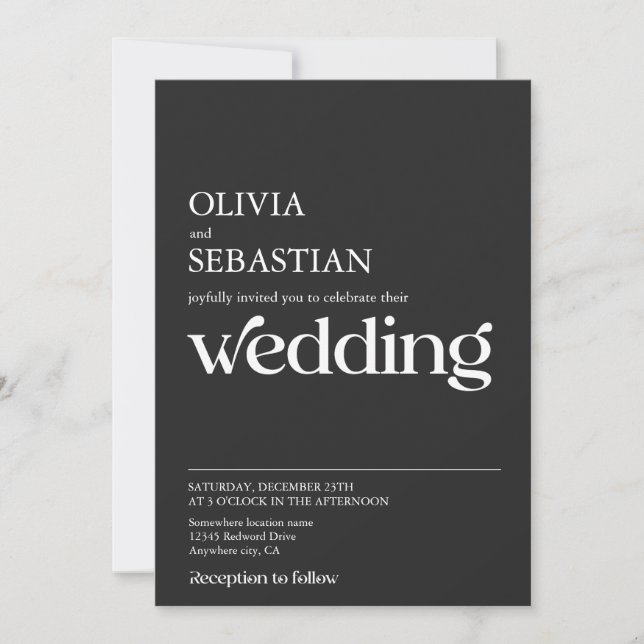 Modern minimalistisk typografi, svart Bröllop Inbjudningar (Framsida)