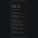 Modern minimalistisk typografi, svart Bröllop Meny<br><div class="desc">Anpassadets menykort med modern typografi. Anpassa genom att lägga till datum och måltider. Detta minimalistiska menykort är perfekt för bröllop,  babyduschar,  möhippor,  födelsedagar och mycket annat.</div>
