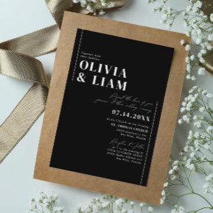 Modern minimalistisk typografi, svart vit Bröllop Inbjudningar