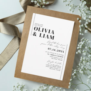 Modern minimalistisk typografi, svart vit Bröllop Inbjudningar