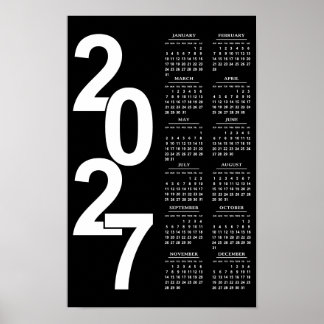 Modern minimalistisk typografisk svart 2027-kalend poster