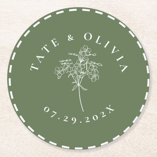 Modern, minimalistisk, utstucken Kant, botaniskt Underlägg Papper Rund (Framsidan)