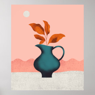 Modern minimalistisk Vas med Löv Art Print Poster