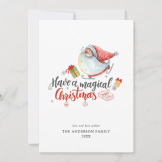 Modern minimalistisk vattenfärg God Jul tomte Julkort