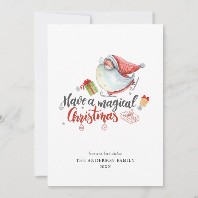 Modern minimalistisk vattenfärg God Jul tomte  Julkort (Framsida)