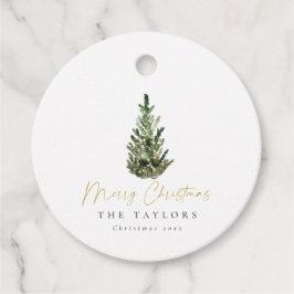Modern minimalistisk vattenfärg Julgran Gåvor Etiketter