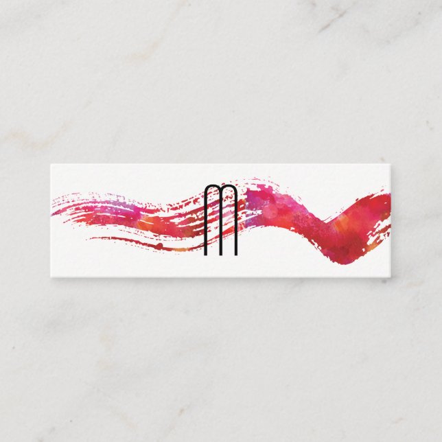 Modern minimalistisk vattenfärgpensel i Monogram Mini Visitkort (Framsida)