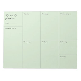 Modern minimalistisk veckoplanering i pastellgrön anteckningsblock