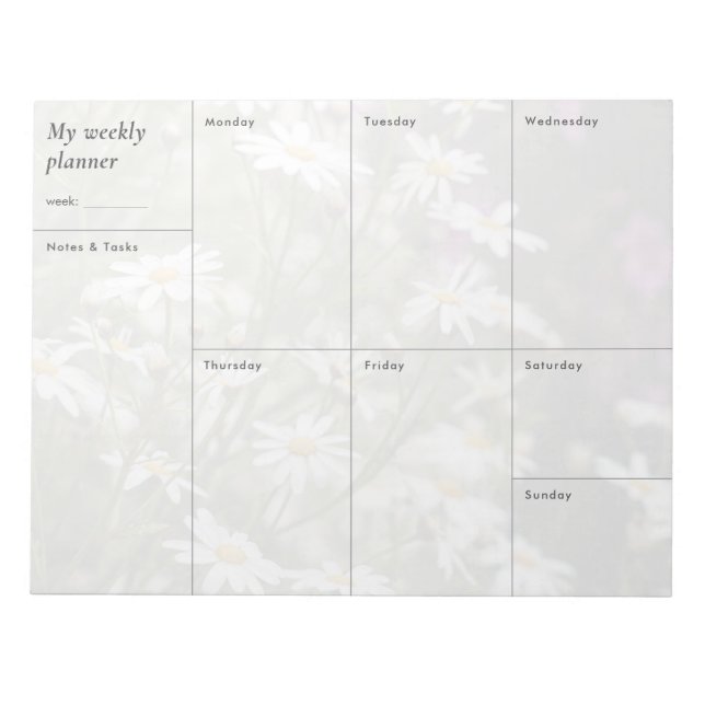Modern minimalistisk veckoplanering med blommor anteckningsblock (Framsida)