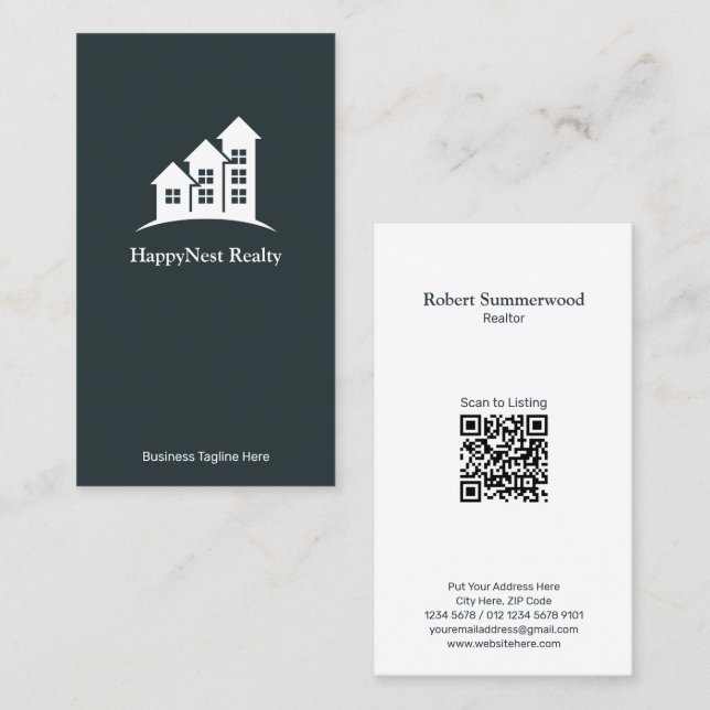Modern minimalistisk vertikal fastighets QR-kod Visitkort (Fram/baksida)